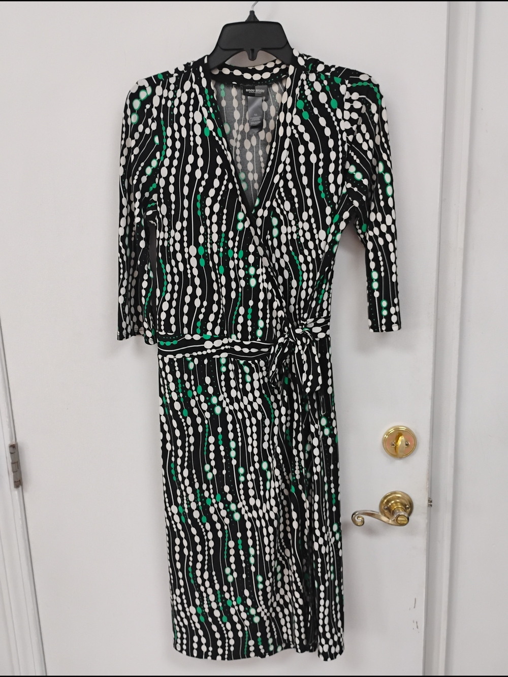 Bisou Bisou Michele Bohbot Black Green Wrap Midi Dress Size 10
